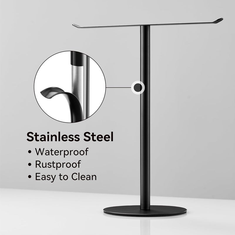 Keepmisc Black Hand Towel Holder Stand – Countertop T-Shaped Stainless Steel Towel Rack with Non-Slip Base for Vanity and Kitchen - Image 2